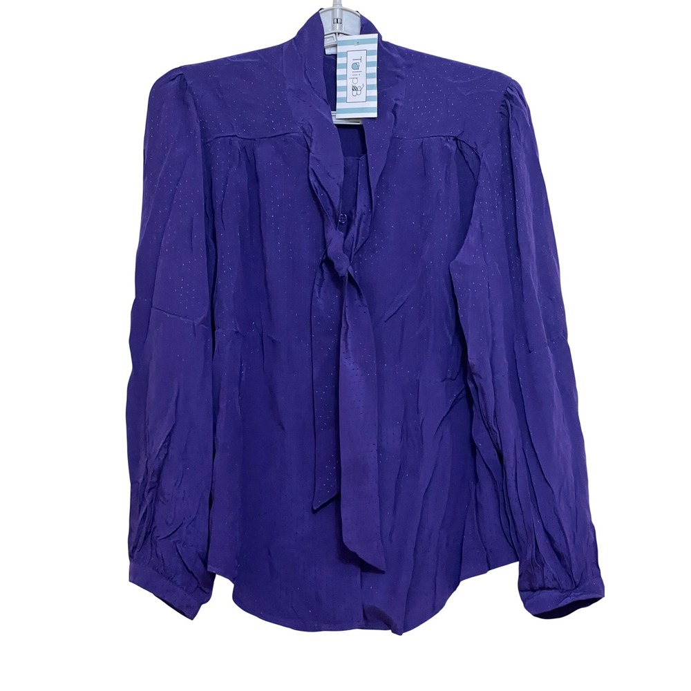 Tulip B Blouse Women Medium Purple Excellence Tie Neck Dobby Long Sleeve